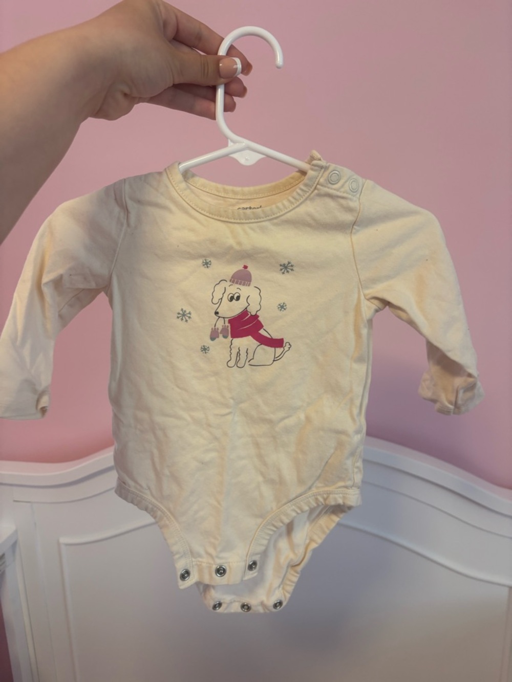Carter's Cream Long-Sleeve Puppy Graphic Bodysuit with Pink Accents